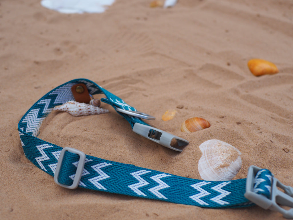 Salty Nova Tideline collar in Kelp, a handmade 25mm dog collar in sea-green webbing, additional angle