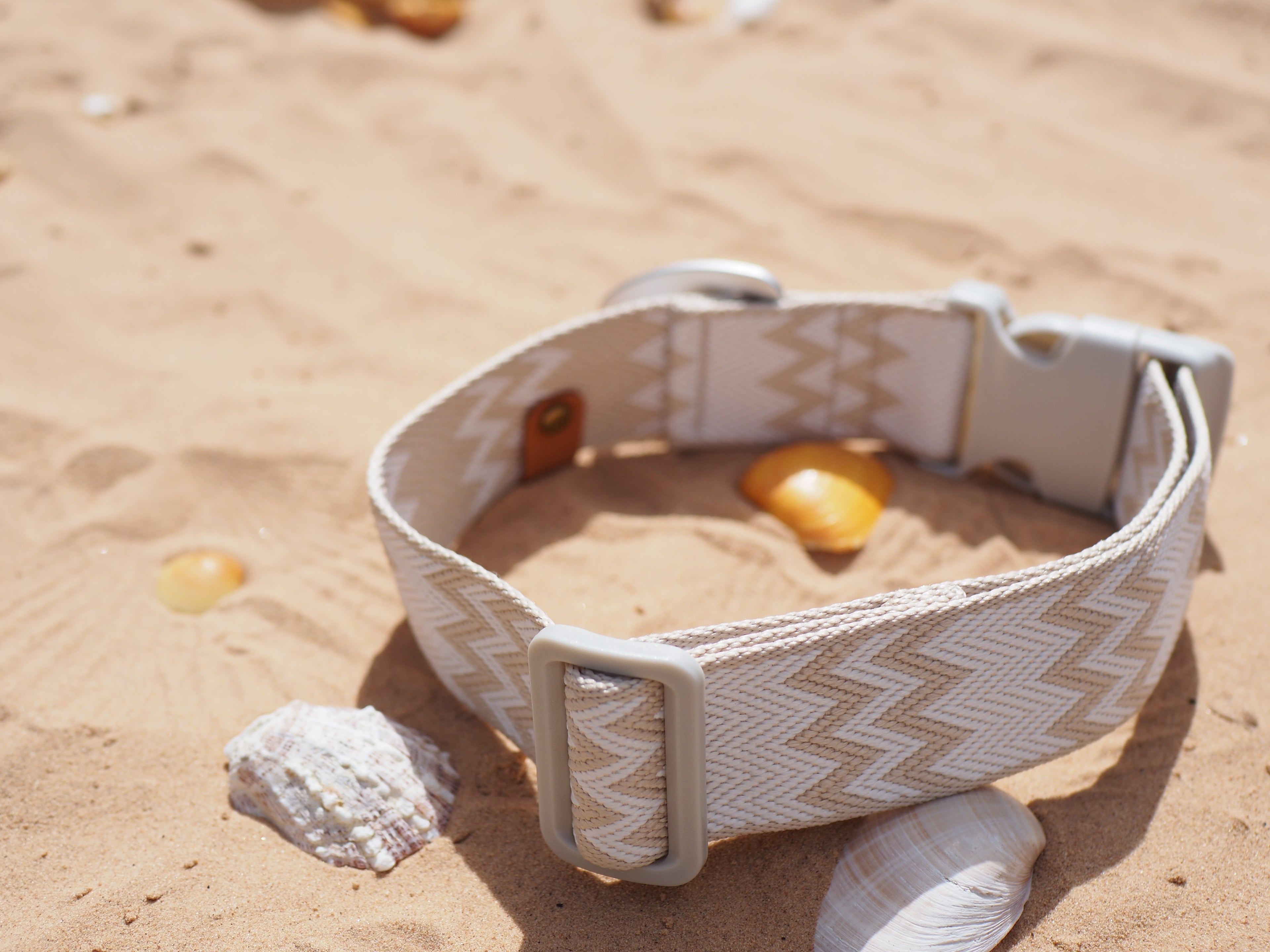 Salty Nova Tides collar in Sea Glass, a handmade 38mm dog collar in soft weathered tones
