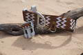 Salty Nova Tides collar in Driftwood, a handmade 38mm dog collar with grey hardware